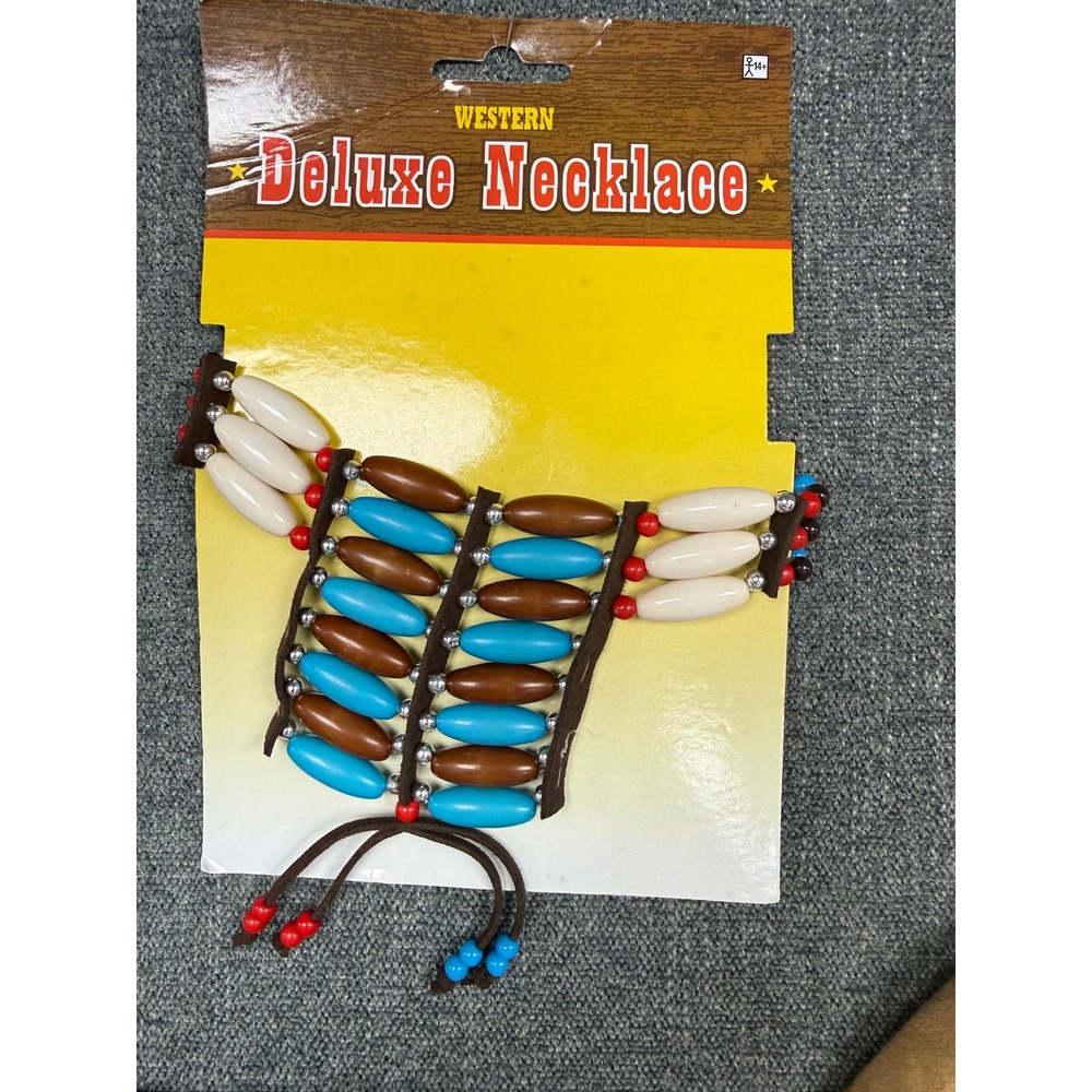 Buckskin Beauty Adult Costume Set Tan Turquoise Fringe Dress Necklace Small 2-4 - Picture 5 of 8